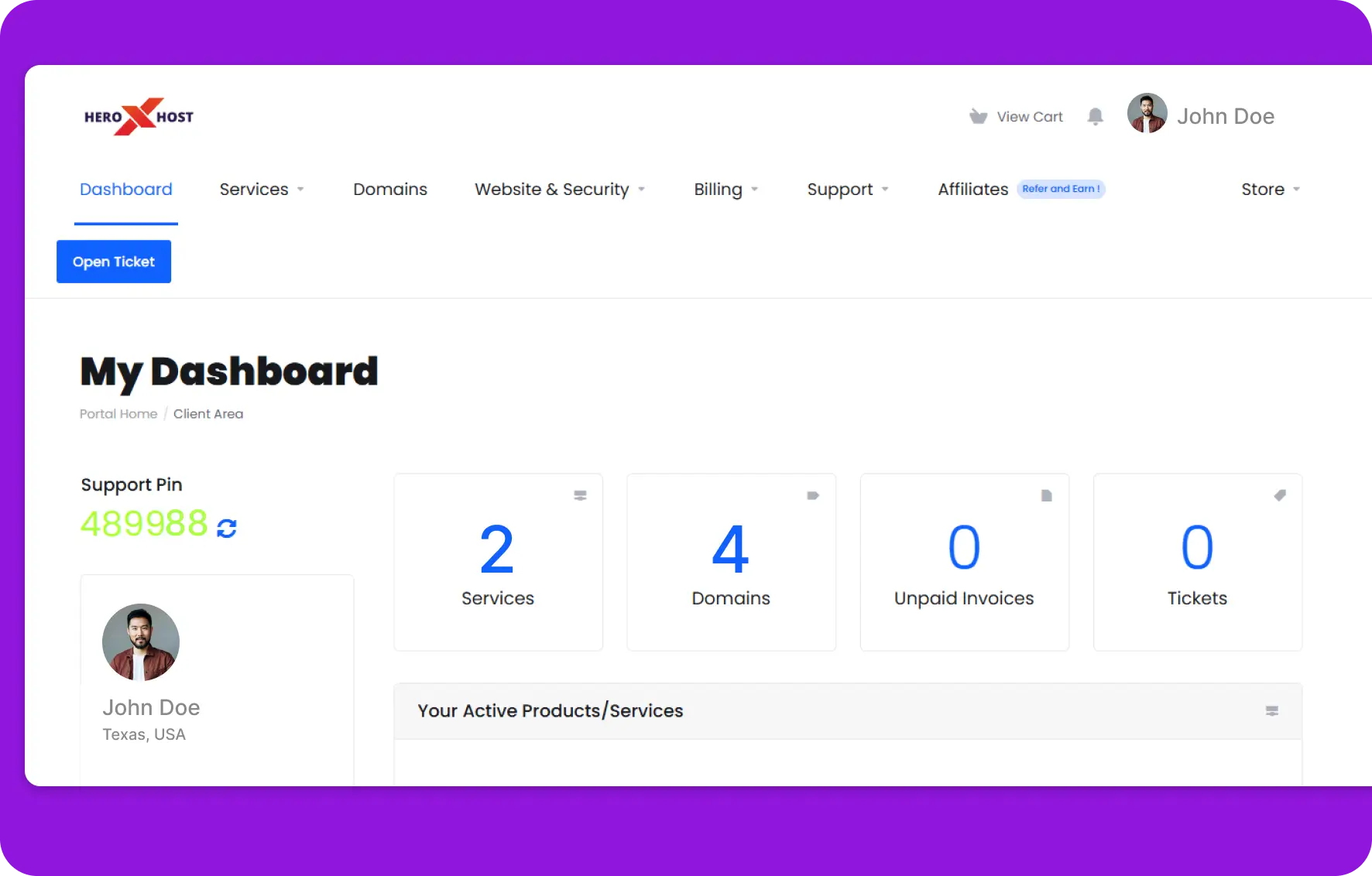 Hosting dashboard